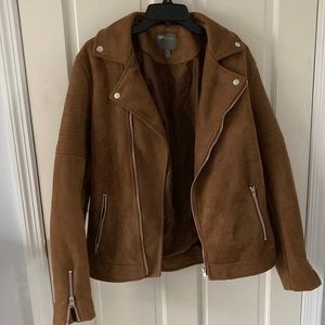 Brown faux suede moto jacket